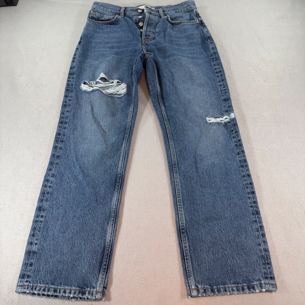 Topshop Dad Jeans 28 – High Rise Distressed Boyfriend Medium Wash Straight Denim